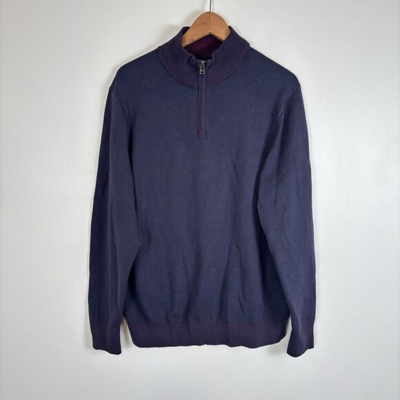 BONOBOS Mens Large 1/4 Zip Pullover Sweater Blue Purple Cotton Cashmere - Picture 1 of 5